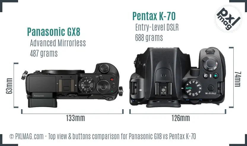 Panasonic GX8 vs Pentax K-70 top view buttons comparison