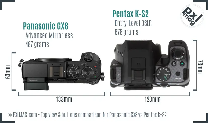 Panasonic GX8 vs Pentax K-S2 top view buttons comparison