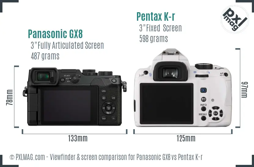 Panasonic GX8 vs Pentax K-r Screen and Viewfinder comparison