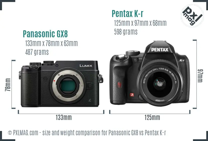 Panasonic GX8 vs Pentax K-r size comparison