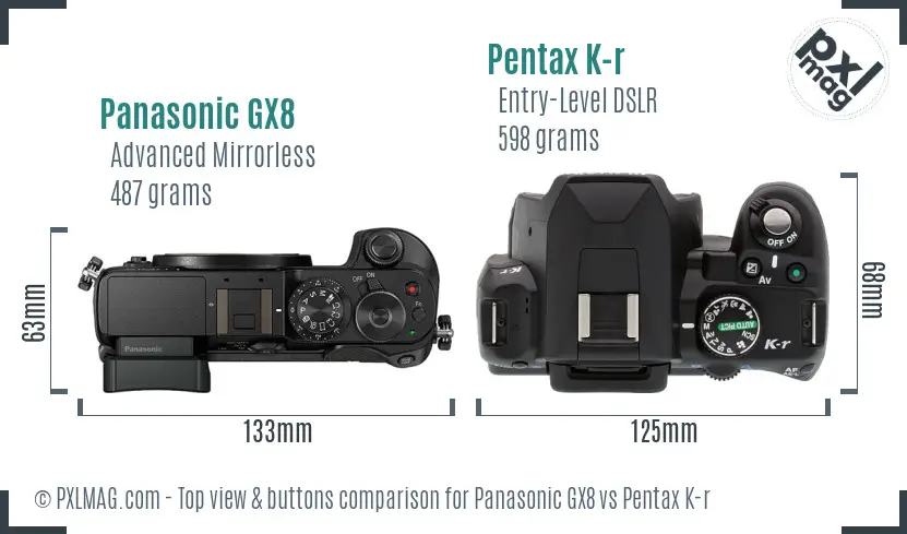 Panasonic GX8 vs Pentax K-r top view buttons comparison