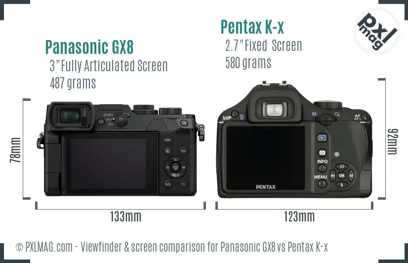 Panasonic GX8 vs Pentax K-x Screen and Viewfinder comparison