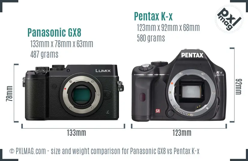 Panasonic GX8 vs Pentax K-x size comparison