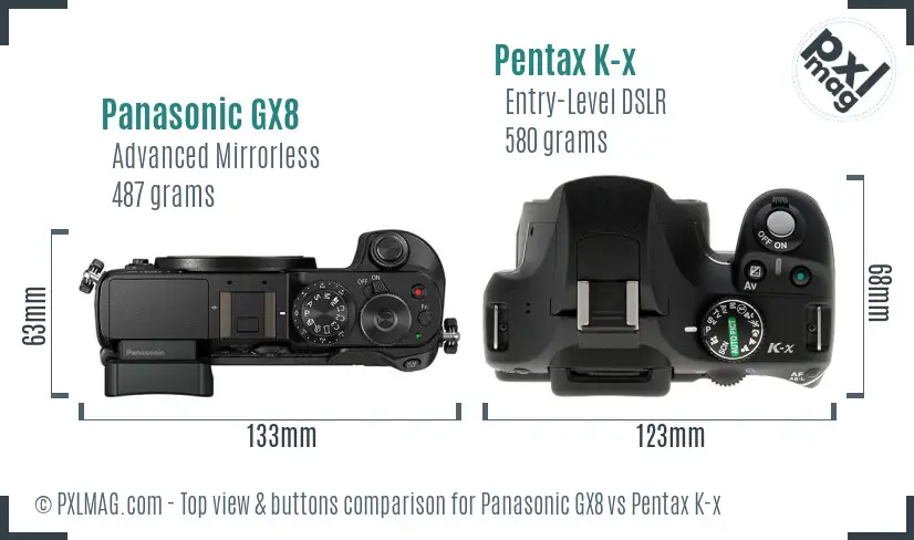 Panasonic GX8 vs Pentax K-x top view buttons comparison