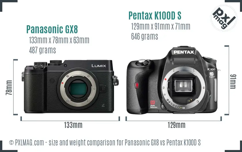Panasonic GX8 vs Pentax K100D S size comparison