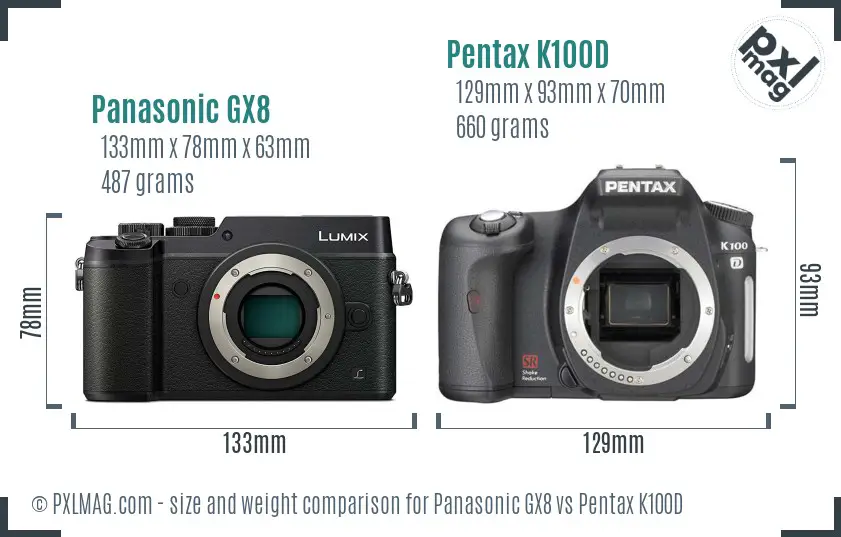 Panasonic GX8 vs Pentax K100D size comparison