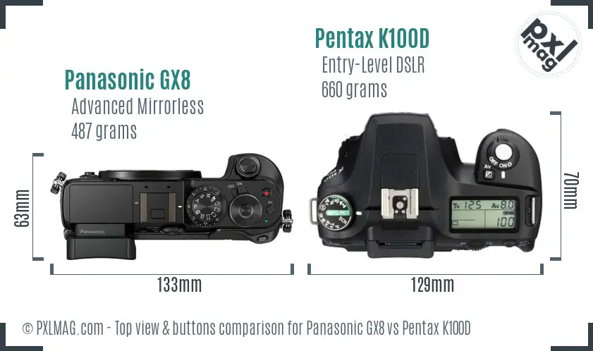 Panasonic GX8 vs Pentax K100D top view buttons comparison