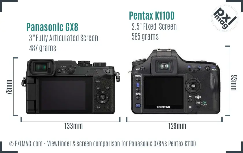 Panasonic GX8 vs Pentax K110D Screen and Viewfinder comparison