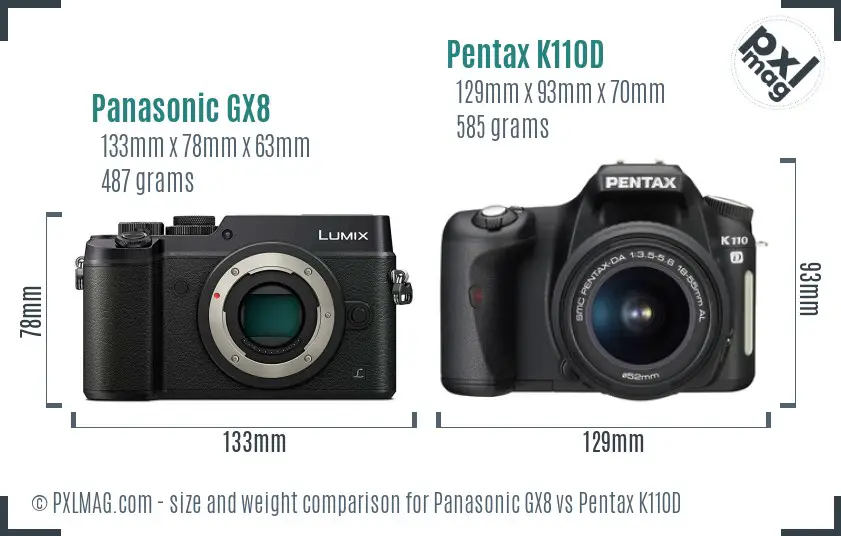 Panasonic GX8 vs Pentax K110D size comparison