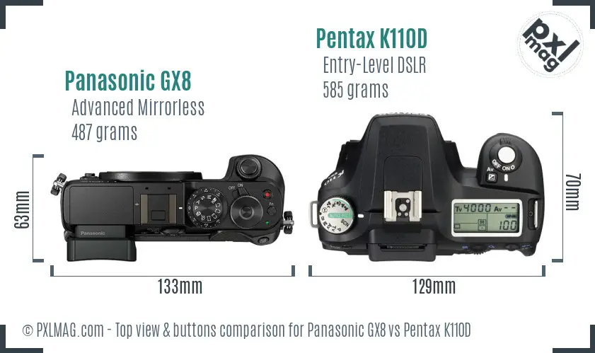 Panasonic GX8 vs Pentax K110D top view buttons comparison