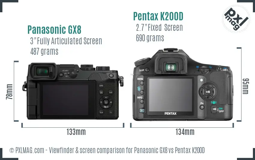 Panasonic GX8 vs Pentax K200D Screen and Viewfinder comparison