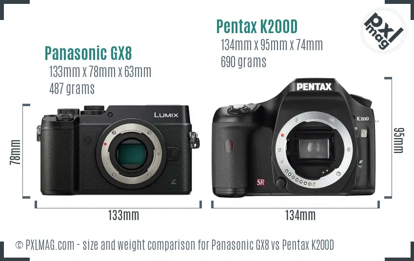 Panasonic GX8 vs Pentax K200D size comparison