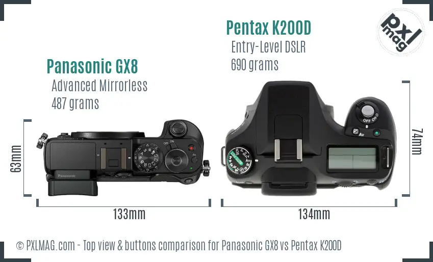 Panasonic GX8 vs Pentax K200D top view buttons comparison