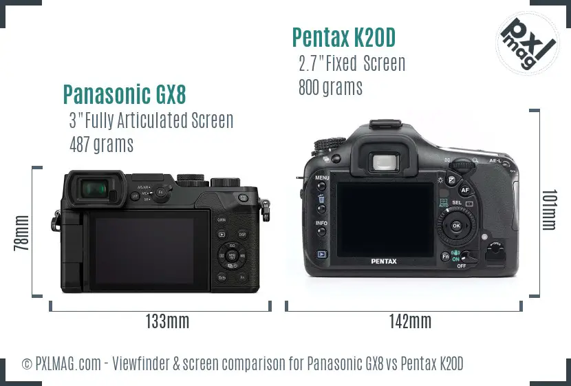 Panasonic GX8 vs Pentax K20D Screen and Viewfinder comparison