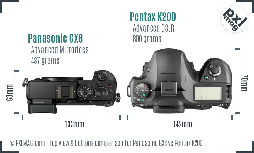 Panasonic GX8 vs Pentax K20D top view buttons comparison