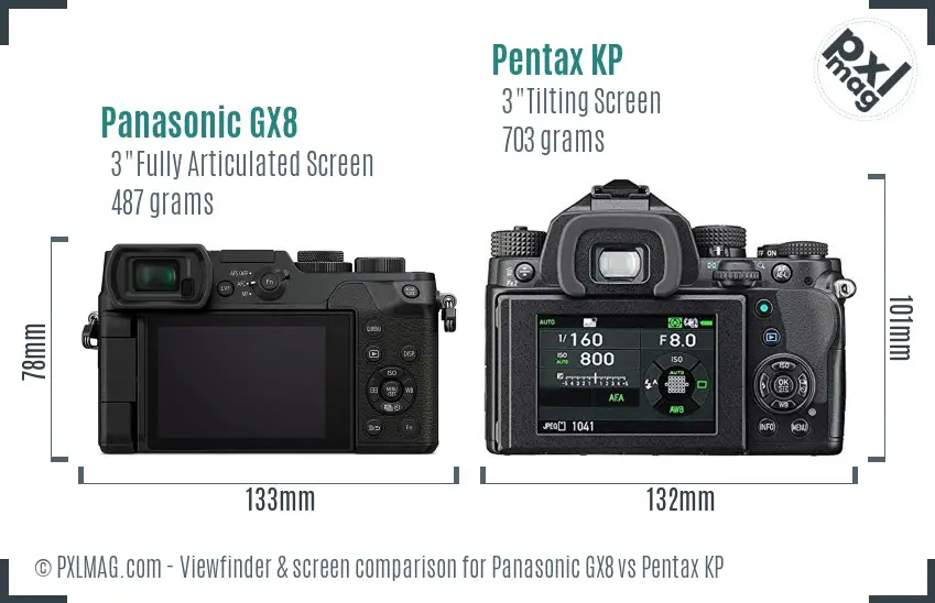 Panasonic GX8 vs Pentax KP Screen and Viewfinder comparison