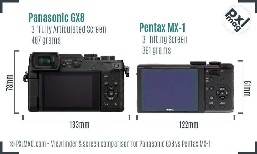 Panasonic GX8 vs Pentax MX-1 Screen and Viewfinder comparison