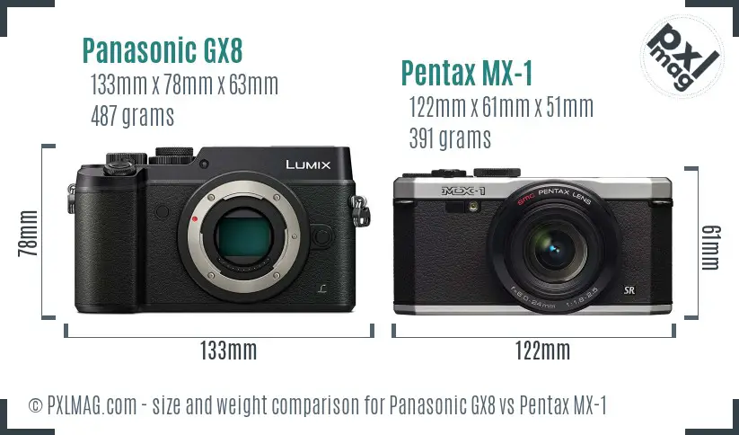 Panasonic GX8 vs Pentax MX-1 size comparison