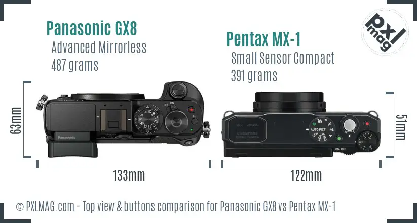 Panasonic GX8 vs Pentax MX-1 top view buttons comparison