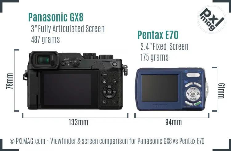 Panasonic GX8 vs Pentax E70 Screen and Viewfinder comparison