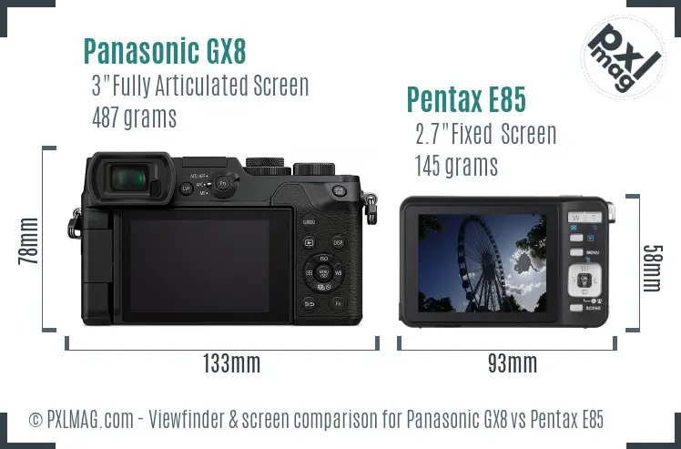 Panasonic GX8 vs Pentax E85 Screen and Viewfinder comparison