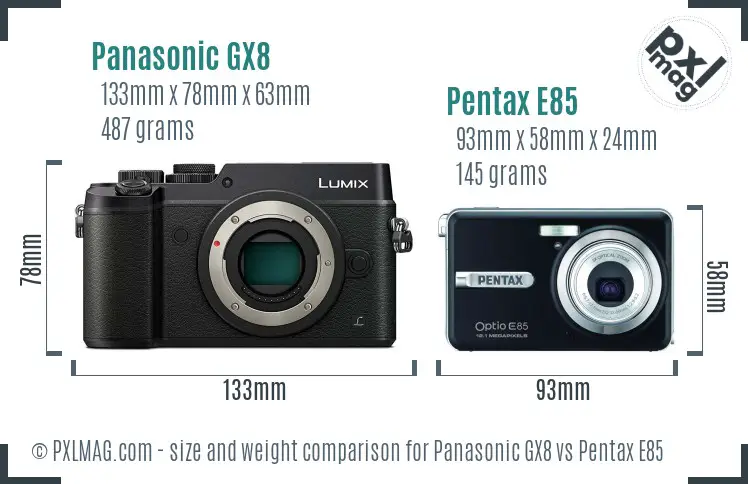 Panasonic GX8 vs Pentax E85 size comparison