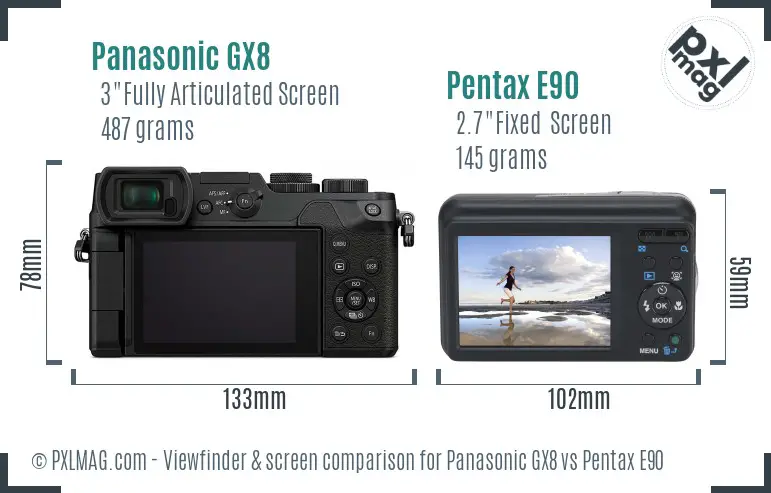 Panasonic GX8 vs Pentax E90 Screen and Viewfinder comparison