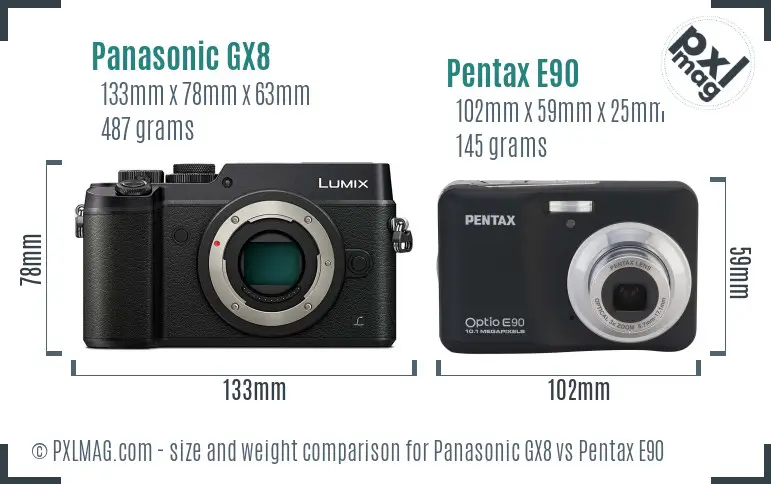 Panasonic GX8 vs Pentax E90 size comparison