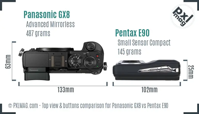 Panasonic GX8 vs Pentax E90 top view buttons comparison