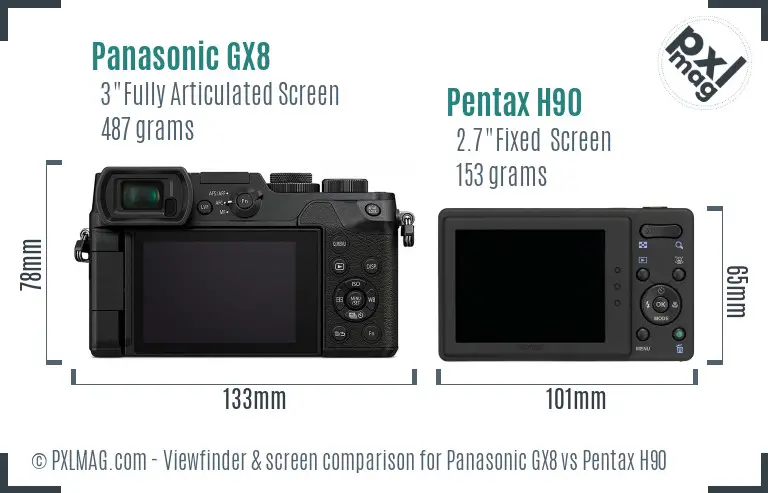 Panasonic GX8 vs Pentax H90 Screen and Viewfinder comparison