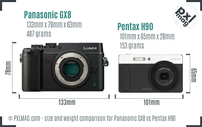 Panasonic GX8 vs Pentax H90 size comparison