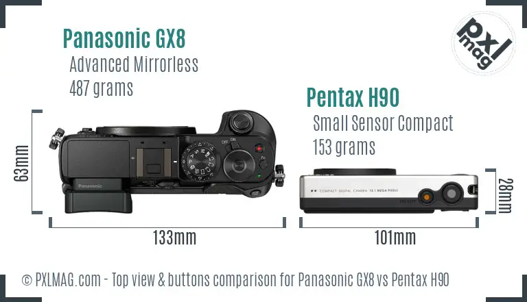Panasonic GX8 vs Pentax H90 top view buttons comparison