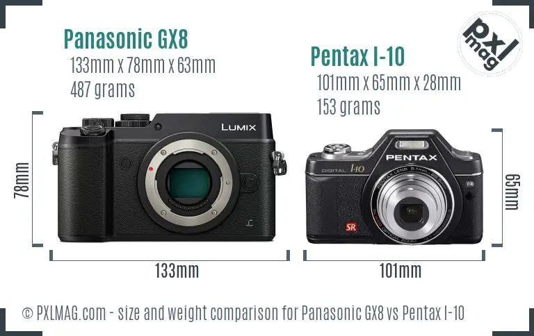 Panasonic GX8 vs Pentax I-10 size comparison