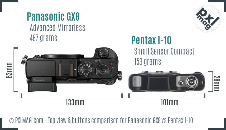 Panasonic GX8 vs Pentax I-10 top view buttons comparison