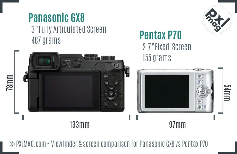 Panasonic GX8 vs Pentax P70 Screen and Viewfinder comparison