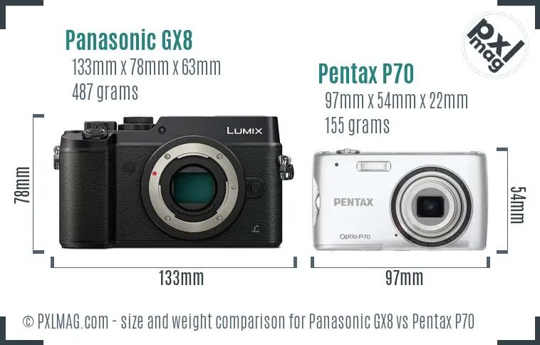 Panasonic GX8 vs Pentax P70 size comparison