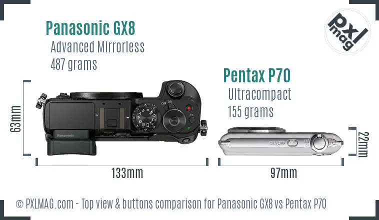 Panasonic GX8 vs Pentax P70 top view buttons comparison