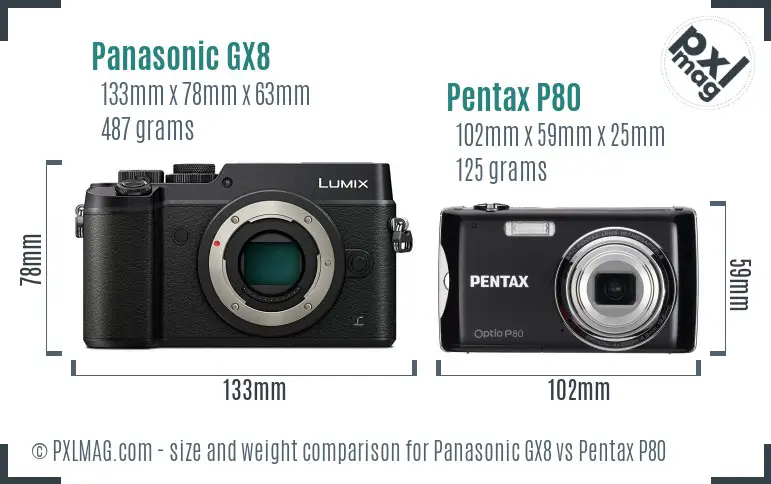 Panasonic GX8 vs Pentax P80 size comparison