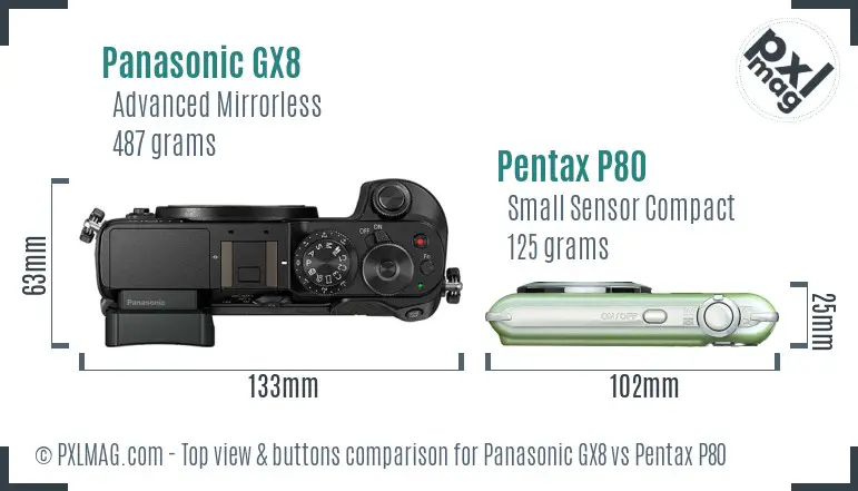 Panasonic GX8 vs Pentax P80 top view buttons comparison