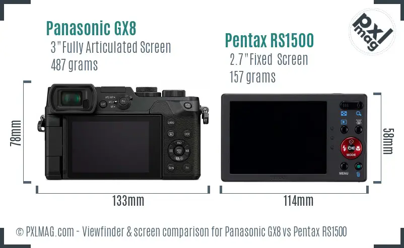 Panasonic GX8 vs Pentax RS1500 Screen and Viewfinder comparison