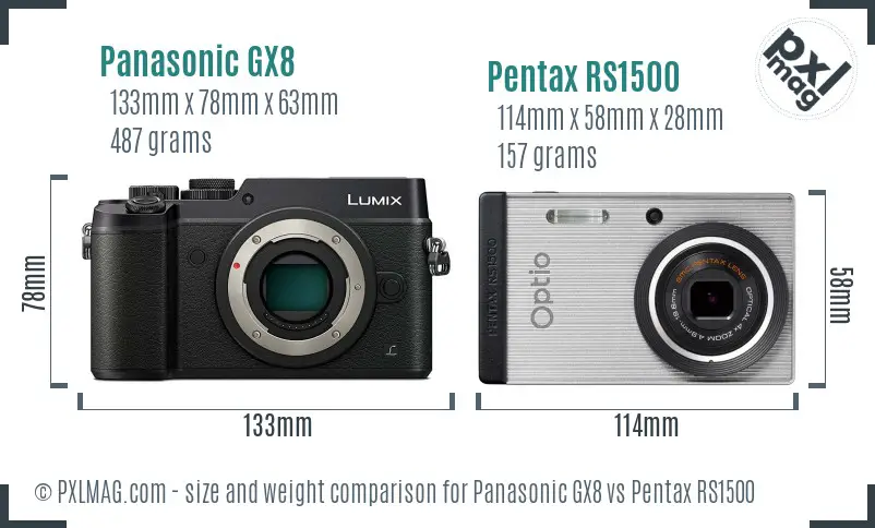 Panasonic GX8 vs Pentax RS1500 size comparison