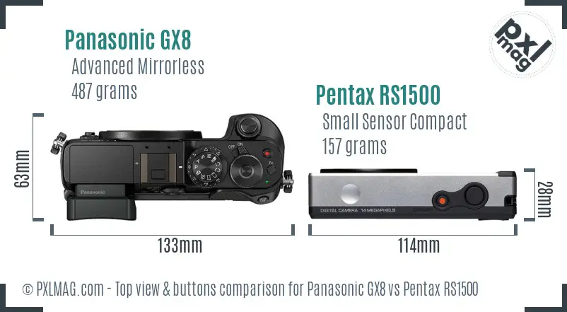 Panasonic GX8 vs Pentax RS1500 top view buttons comparison