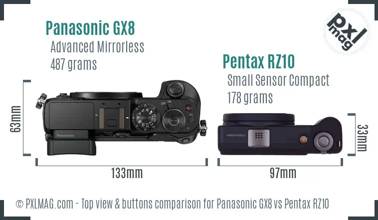 Panasonic GX8 vs Pentax RZ10 top view buttons comparison