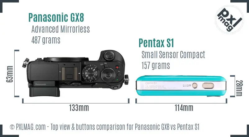 Panasonic GX8 vs Pentax S1 top view buttons comparison