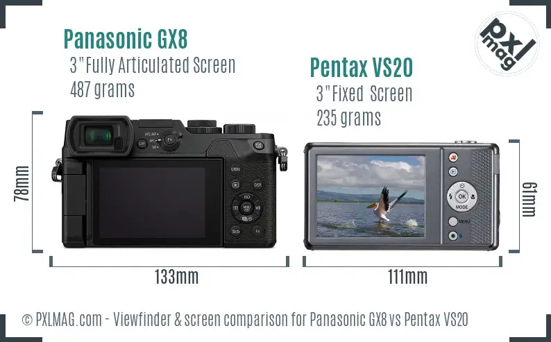 Panasonic GX8 vs Pentax VS20 Screen and Viewfinder comparison