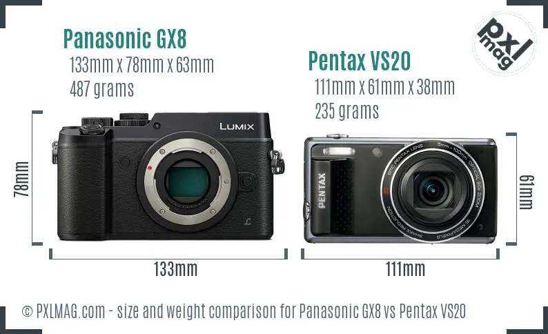 Panasonic GX8 vs Pentax VS20 size comparison