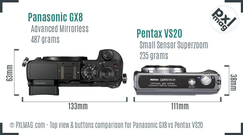 Panasonic GX8 vs Pentax VS20 top view buttons comparison