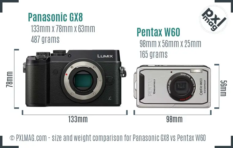 Panasonic GX8 vs Pentax W60 size comparison