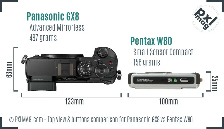 Panasonic GX8 vs Pentax W80 top view buttons comparison