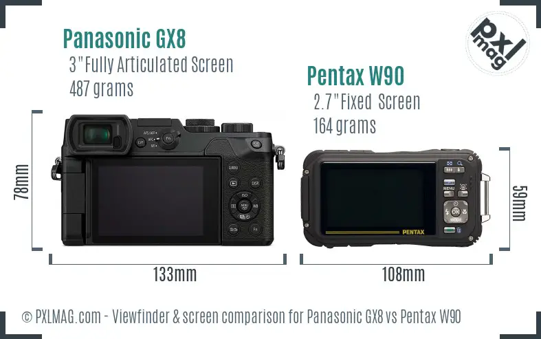 Panasonic GX8 vs Pentax W90 Screen and Viewfinder comparison